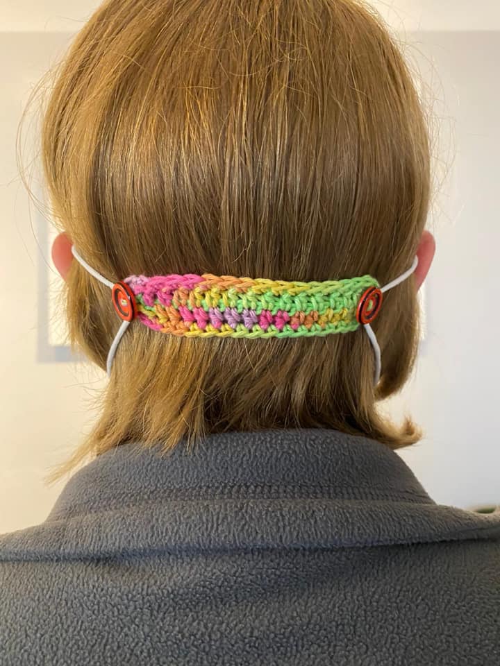 A homemade face mask holder