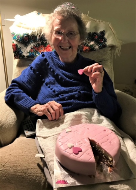 Our client at her birthday party that our carers organised for her.